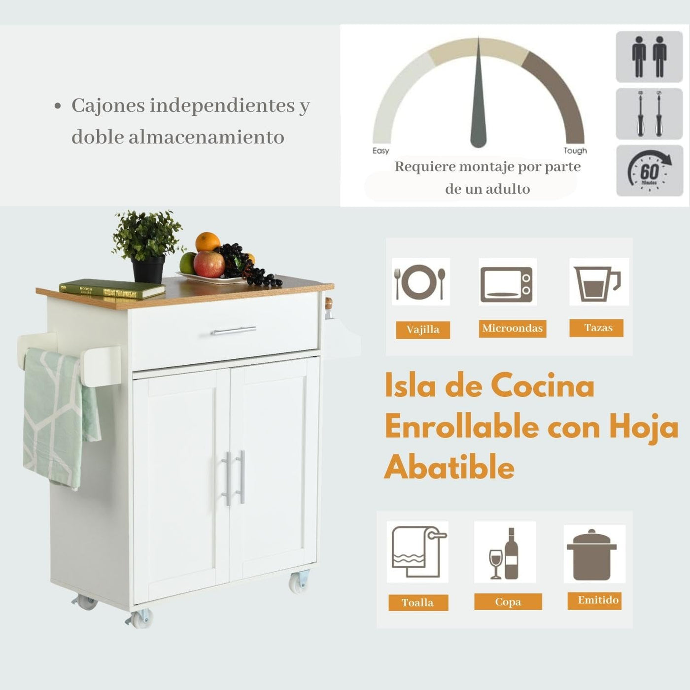 NUEVO Isla de Cocina Madera Carrito  con Closet de Almacenamiento RANGER