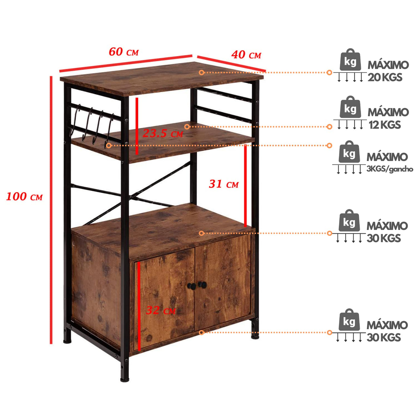 NUEVO 100CM Gabinete de almacenamiento con 3 niveles Kianga