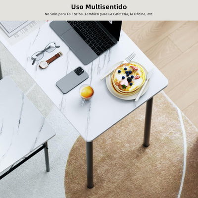 [1Mesa+2Sillas] Mesa de Comedor Mármol con 2 Sillas, Moderna Comedor 2 en 1 Mesa y Silla para 2 Personas WH