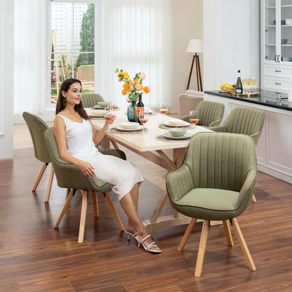 Sillón Individual Verde con Tapizado Silla de Comedor con Pata de Madera con Giro de 360°