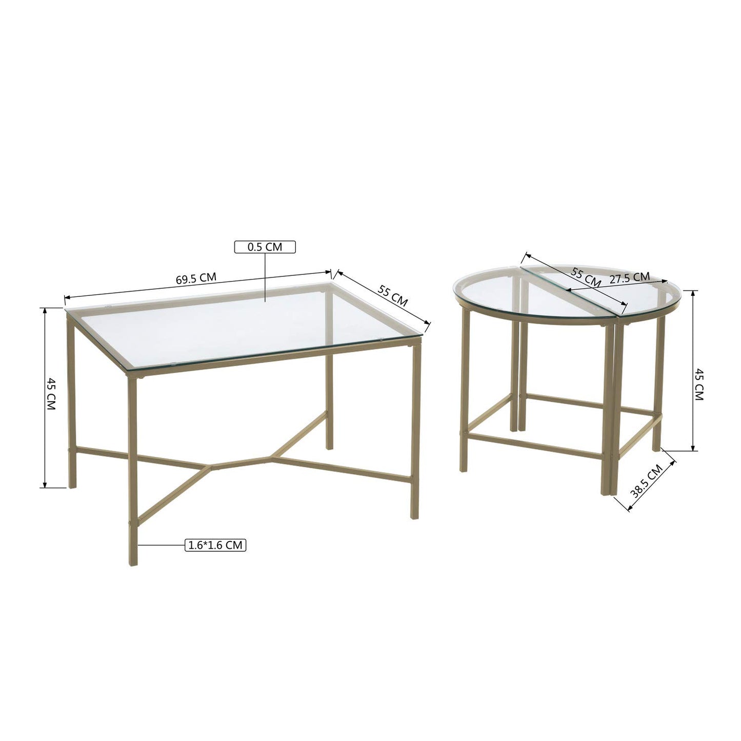 NUEVO Set De 3 Mesas De Centro Mesitas Auxiliar Apilables Cristal