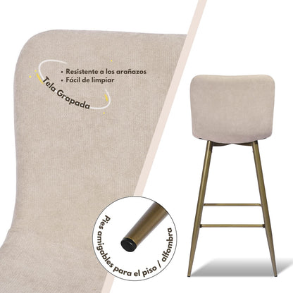 NUEVO Juego de 2 Taburetes de Bar con Respaldo de Terciopelo Beige Scargill