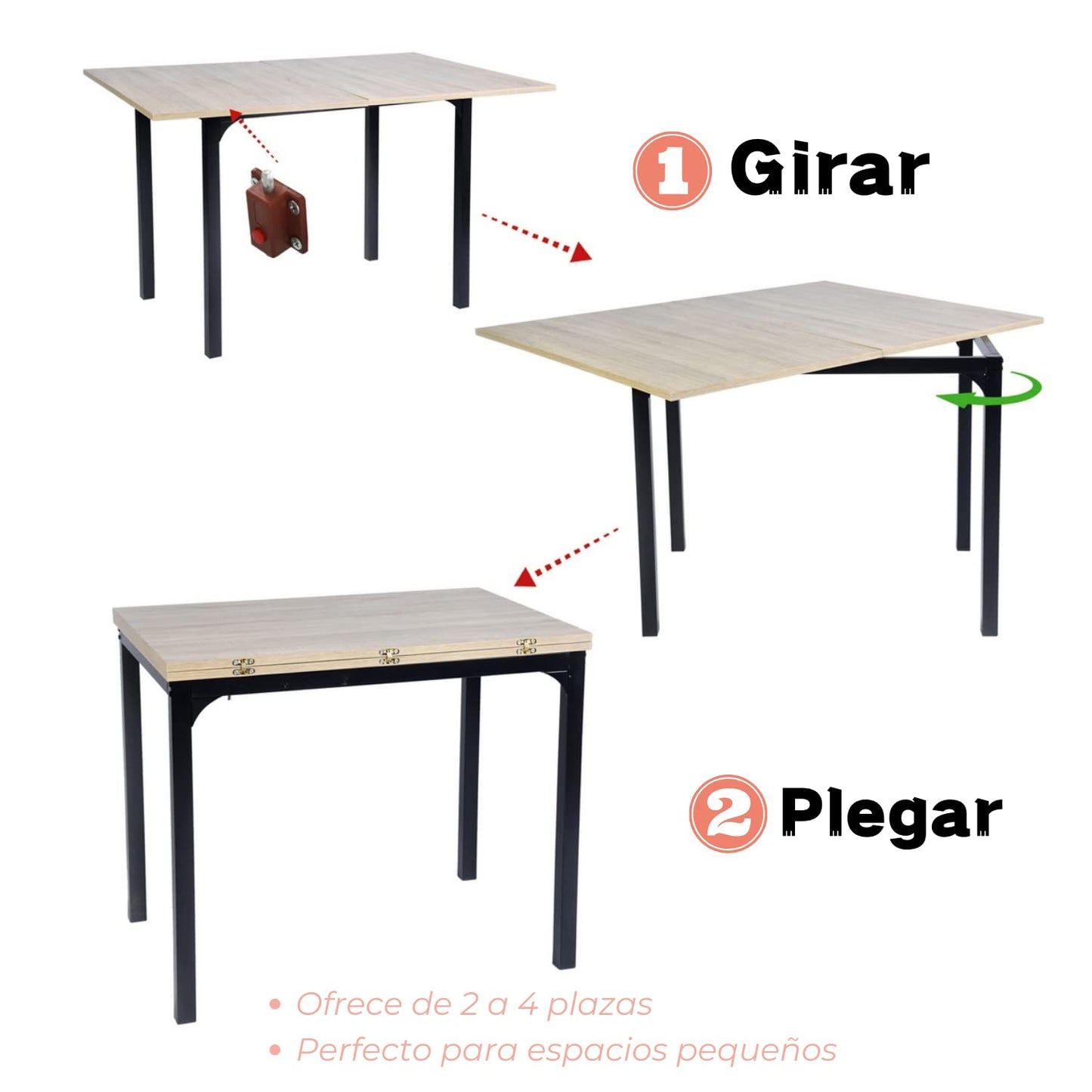 NEUVO Mesa de Comedor Extensible Rectangular: fácil de Abrir y Cerrar con Estructura metálica (Solo Mesa) MARLOWE