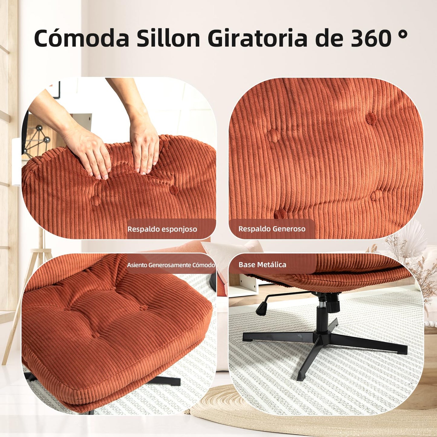 Sillón Individual Modern Silla Decorativa Altura Ajustable Sillón de TV con Giro de 360 ALINTONEX RED