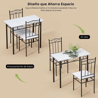 [1Mesa+2Sillas] Mesa de Comedor Mármol con 2 Sillas, Moderna Comedor 2 en 1 Mesa y Silla para 2 Personas WH