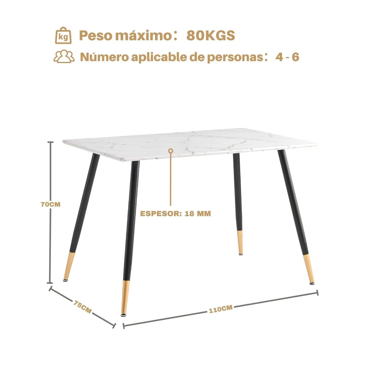 NUEVO Mesa De Comedor Marble Estilo Eames Rectangular Whalen