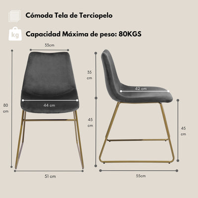 NUEVO Juego de 2 Sillas de Comedor de Terciopelo Sillas Moderno con Patas de Metal Dorado BATASSEL GOLD