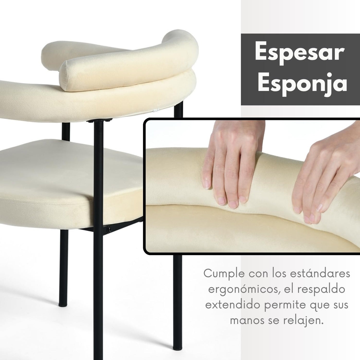 NUEVO Silla de Comedor Tapizadas Silla de Cocina con Respaldo Abierto y Brazos CAMILA Beige