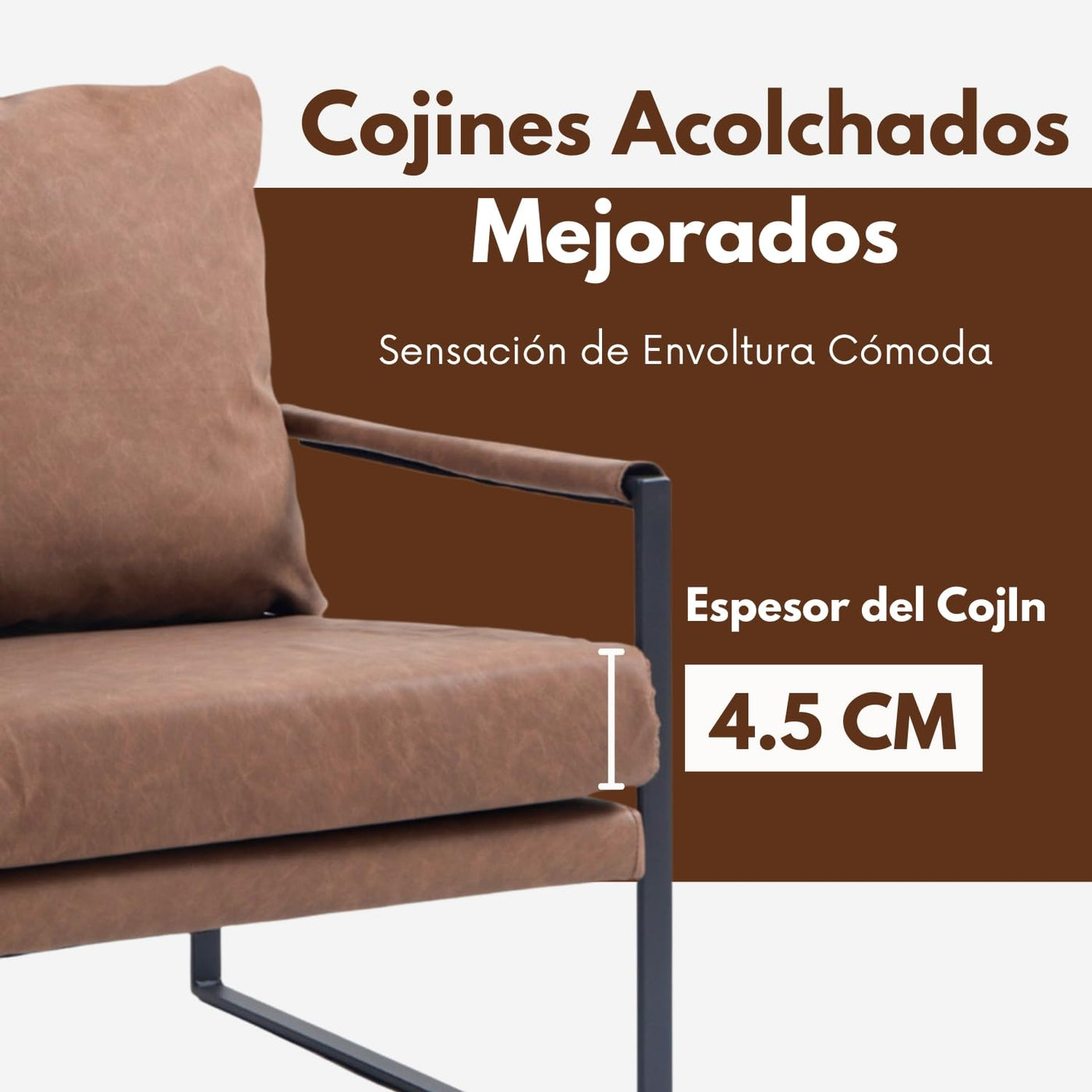 NUEVO Sillon Moderno Silla Individual con Cojin Sillon con Robustos Pies VERLEA BROWN