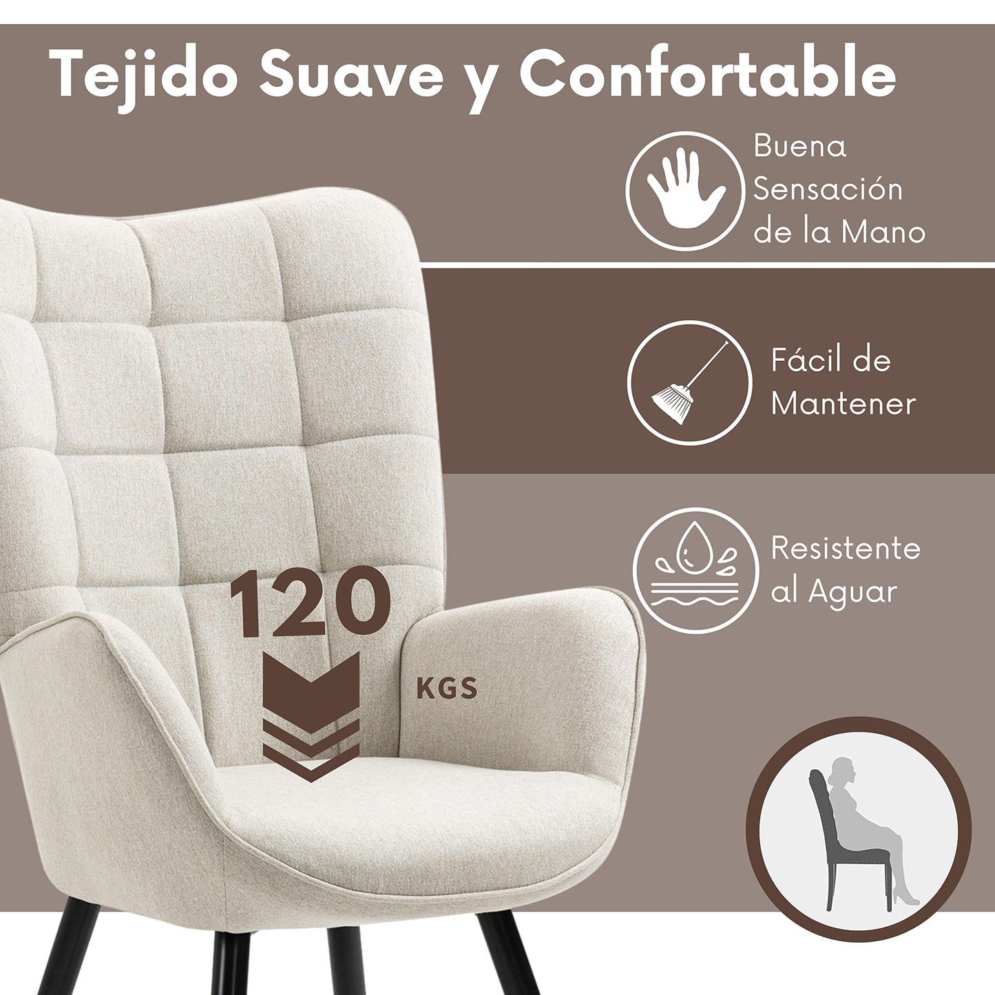 NUEVO Sillon Gomyhome Moderno Tela Beige Sala KAS