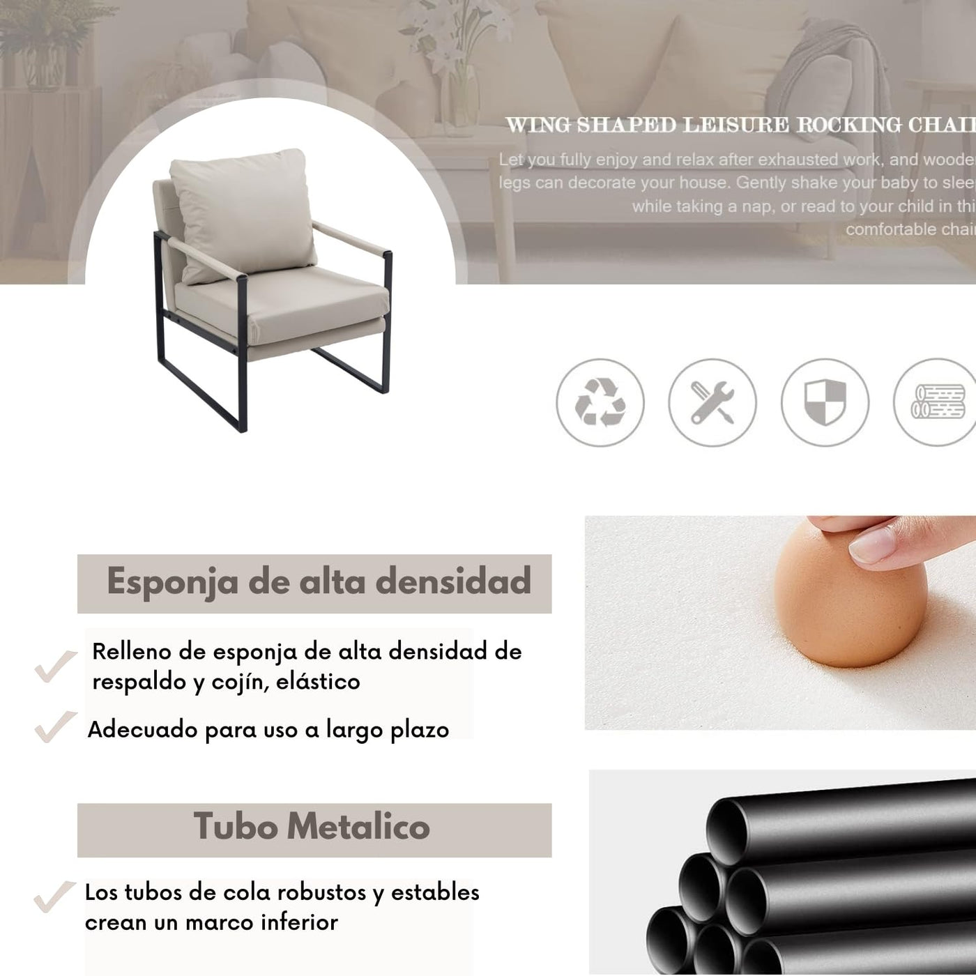 NUEVO Sill¨®n Moderno Silla Individual con Coj¨ªn Sillon con Robustos Pies VERLEA GREY