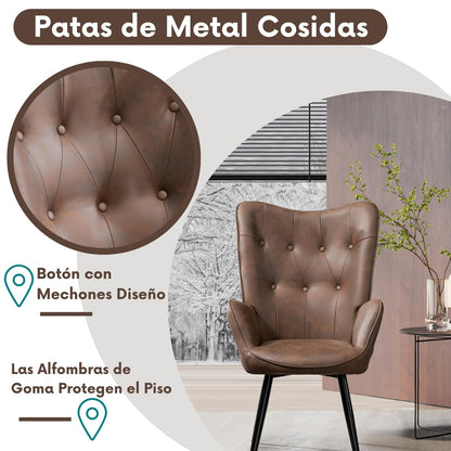 Moderno Sillon Tapizado Cuero Pata De Metal KAS