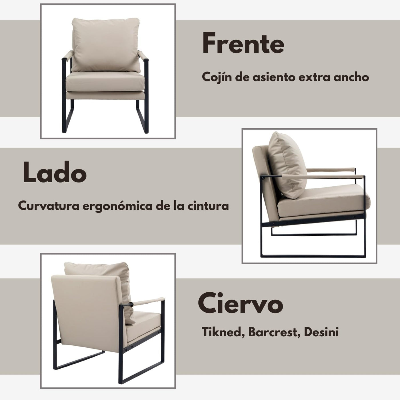 NUEVO Sill¨®n Moderno Silla Individual con Coj¨ªn Sillon con Robustos Pies VERLEA GREY