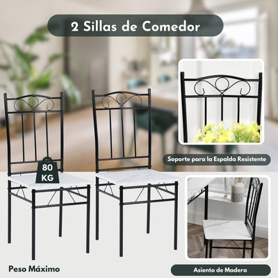 [1Mesa+2Sillas] Mesa de Comedor Mármol con 2 Sillas, Moderna Comedor 2 en 1 Mesa y Silla para 2 Personas WH