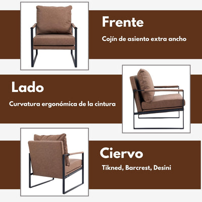 NUEVO Sillon Moderno Silla Individual con Cojin Sillon con Robustos Pies VERLEA BROWN