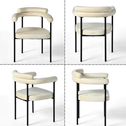 NUEVO Silla de Comedor Tapizadas Silla de Cocina con Respaldo Abierto y Brazos CAMILA Beige