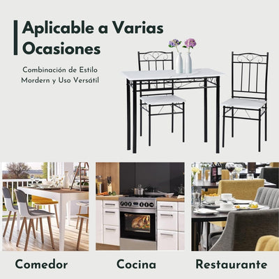 [1Mesa+2Sillas] Mesa de Comedor Mármol con 2 Sillas, Moderna Comedor 2 en 1 Mesa y Silla para 2 Personas WH