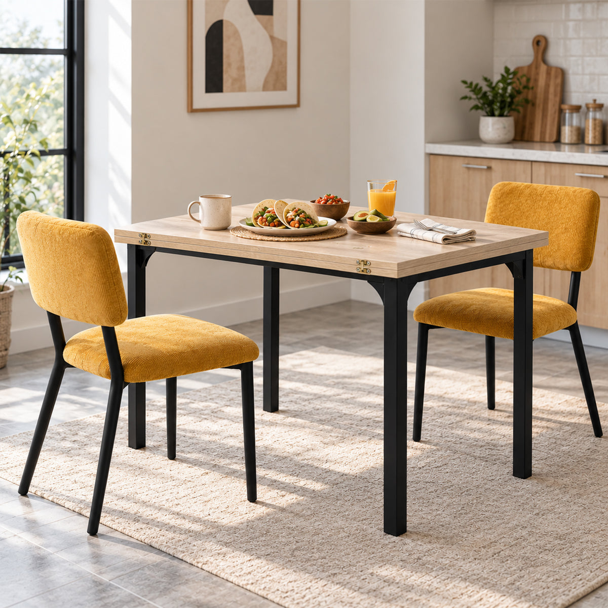 Juego de Comedor Extensible con 2 Sillas Mostaza