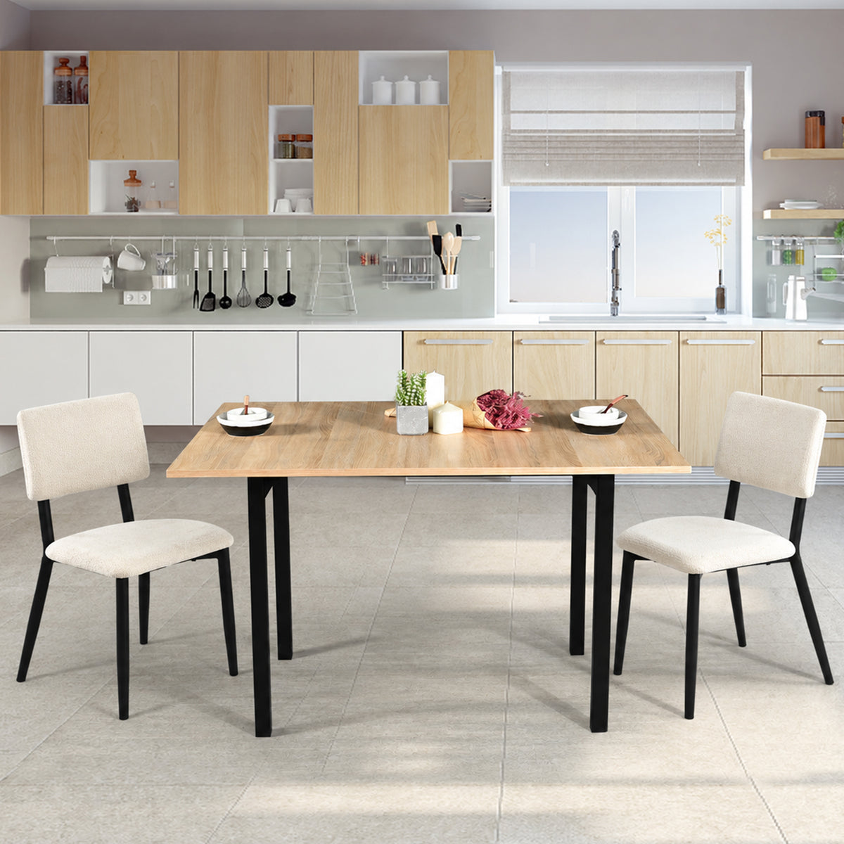 Juego de Comedor Extensible con 2 Sillas Beige