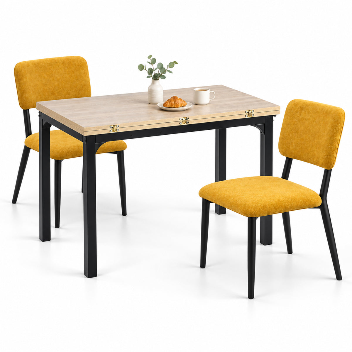 Juego de Comedor Extensible con 2 Sillas Mostaza