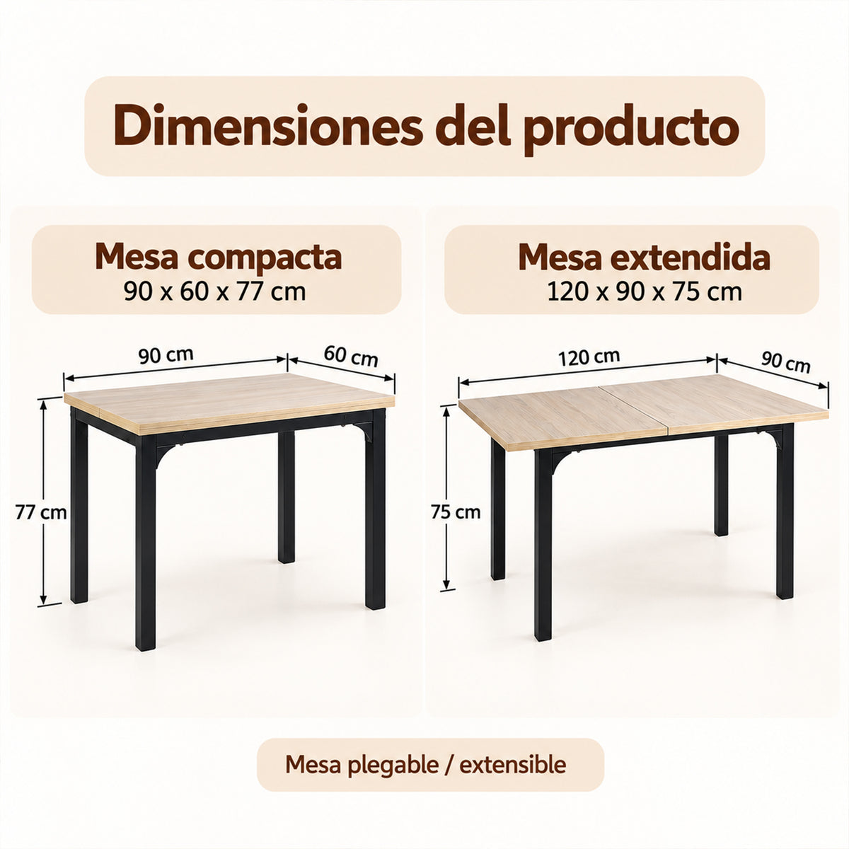 Juego de Comedor Extensible con 2 Sillas Beige