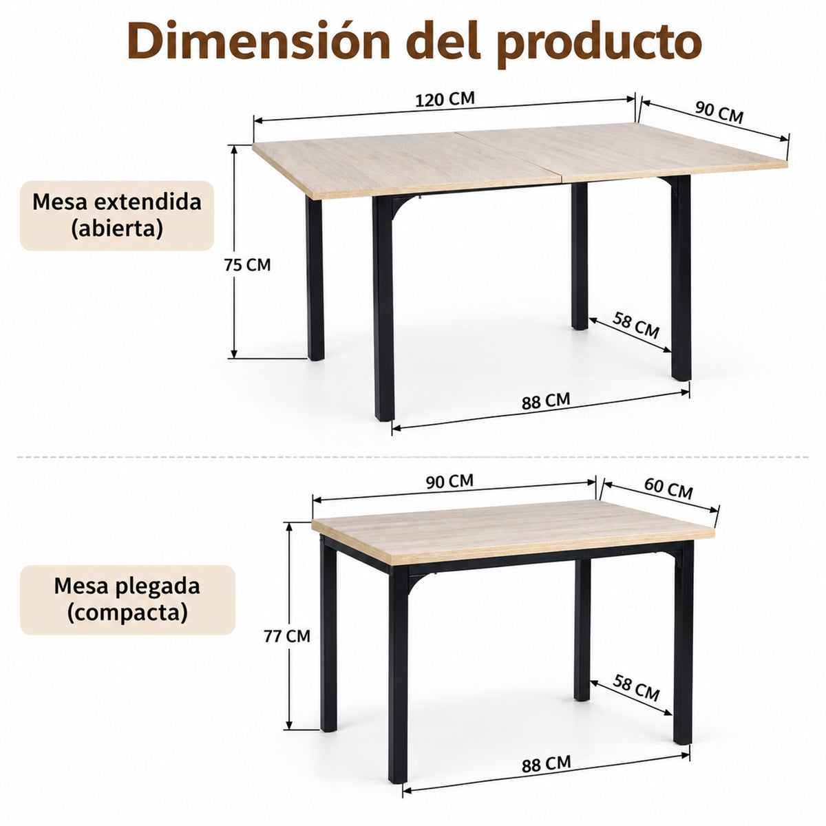 Juego de Comedor Extensible con 2 Sillas Mostaza