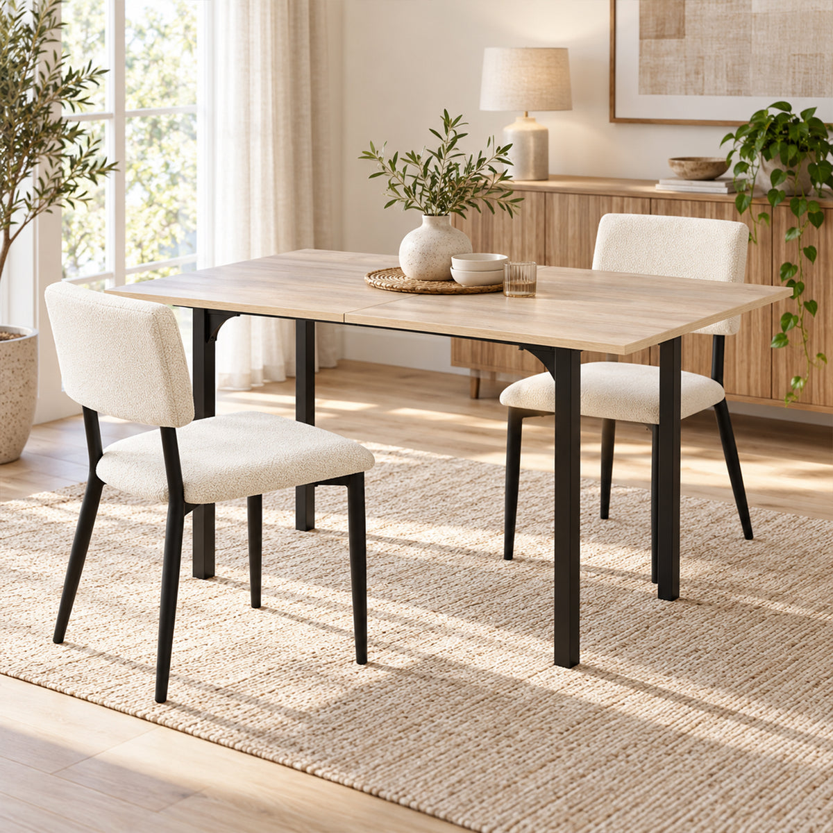 Juego de Comedor Extensible con 2 Sillas Beige