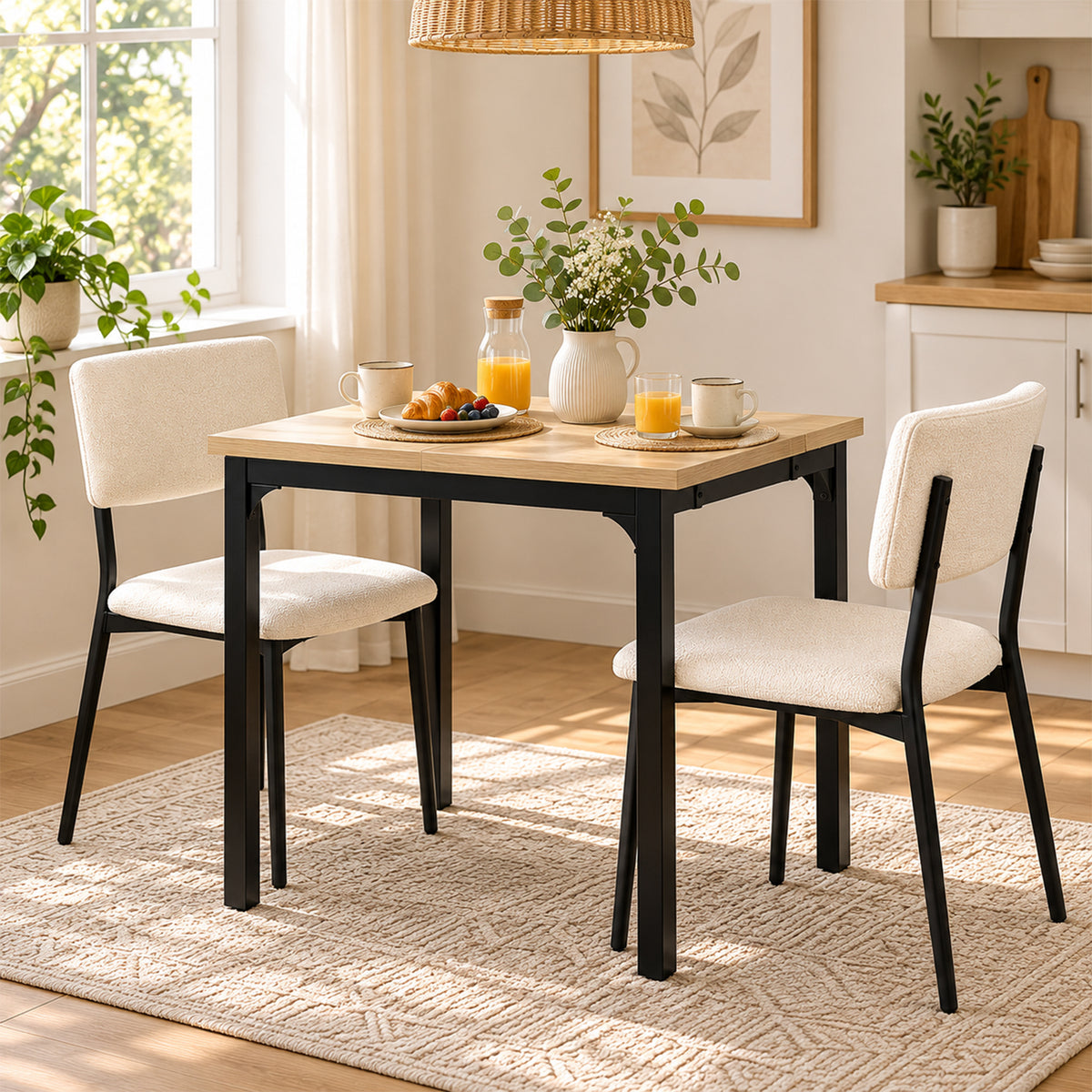 Juego de Comedor Extensible con 2 Sillas Beige
