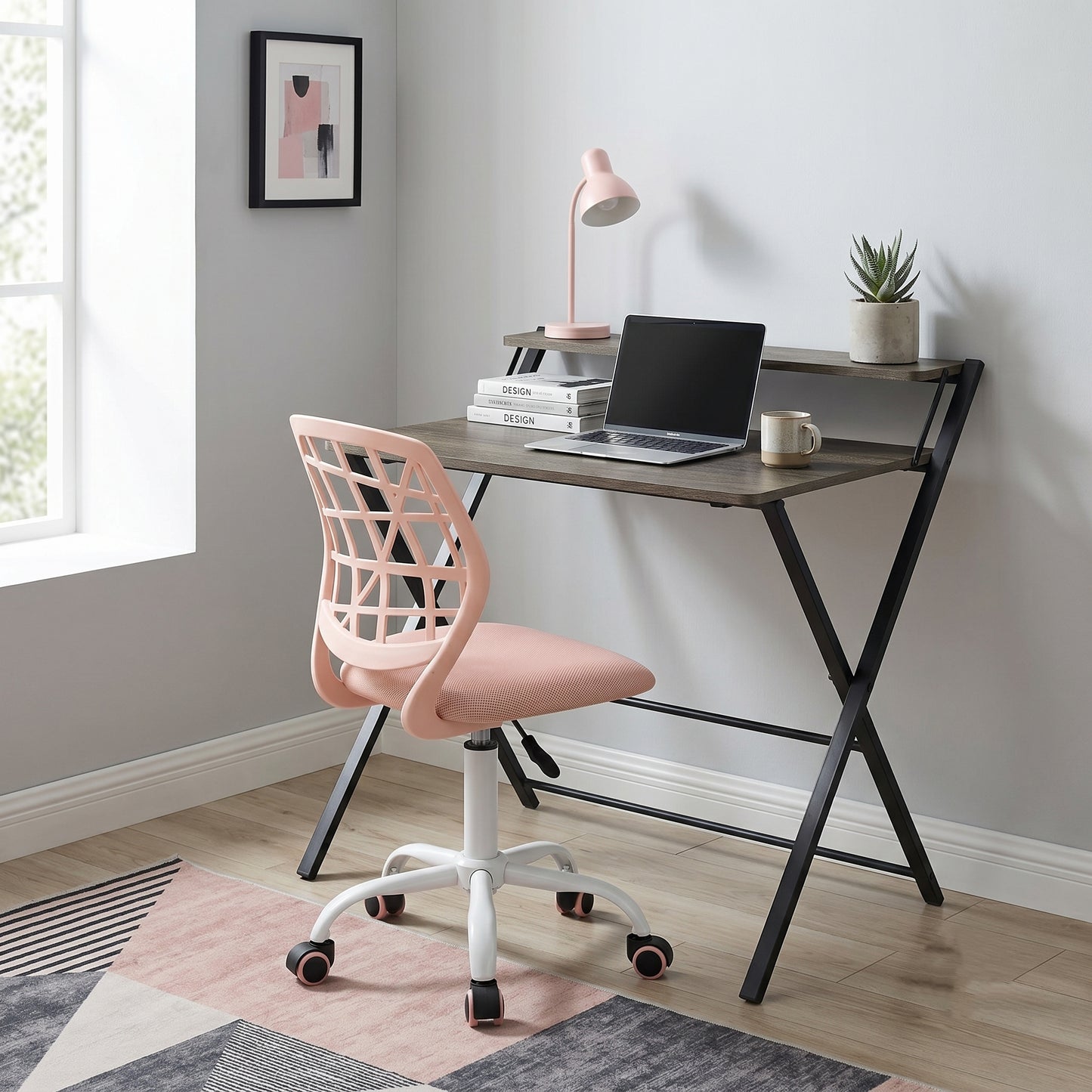 Escritorio Oficina Plegable + Silla Oficina Rosa