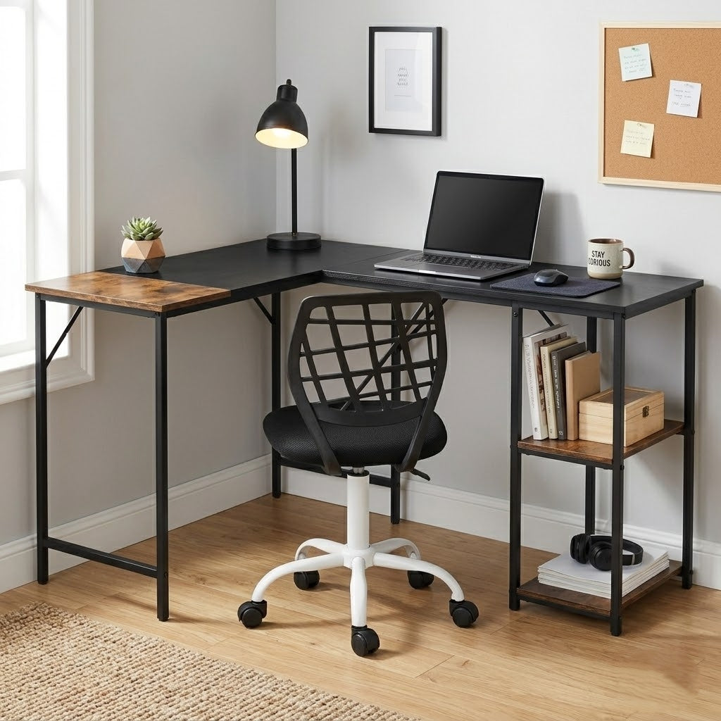 Escritorio en L 124 cm + Silla Negra