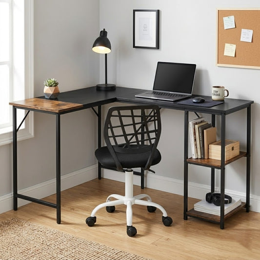 Escritorio en L 124 cm + Silla Negra
