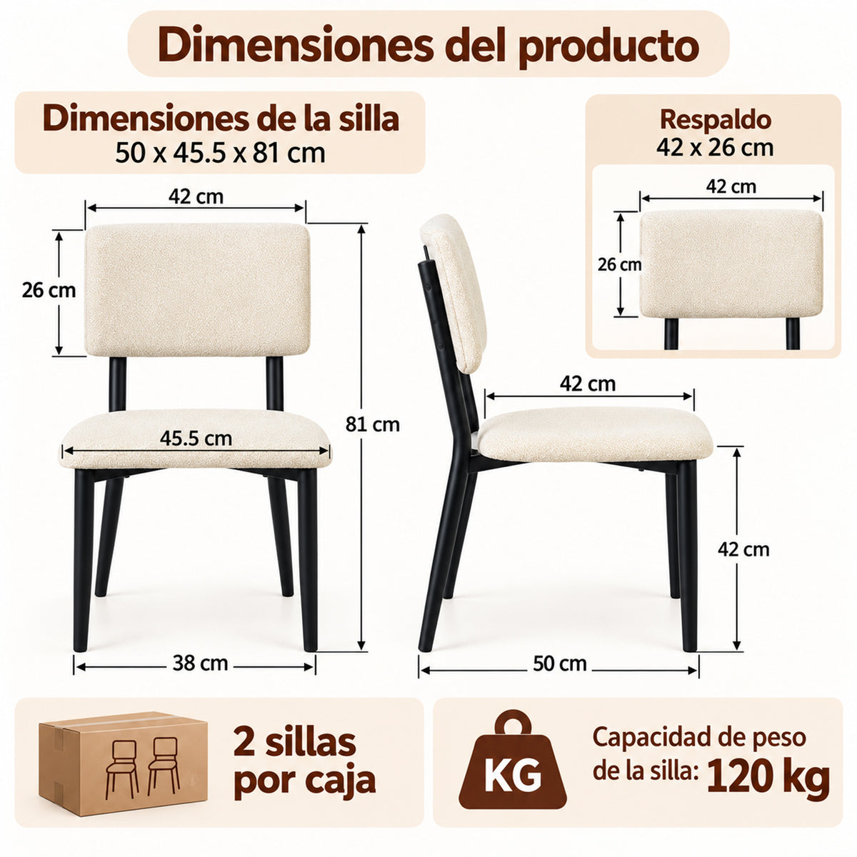 Juego de Comedor Extensible con 2 Sillas Beige