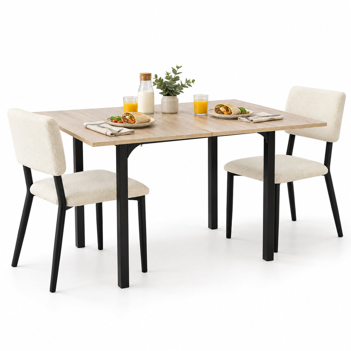 Juego de Comedor Extensible con 2 Sillas Beige