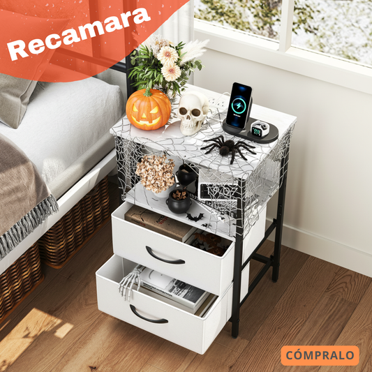 Mesitas de Noche con Luces LED y 2 Puertos USB Blanco 1PC